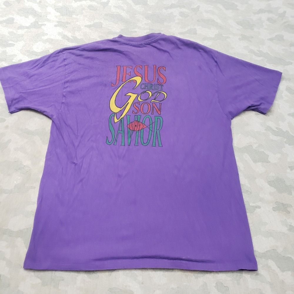 Vintage Religious Hanes Beefy-T Shirt Mens XL Purple Jesus Christ God Son